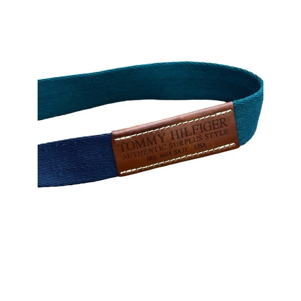 Tommy Hilfiger Men's Green Maroon Colorblock Wool Leather Belt